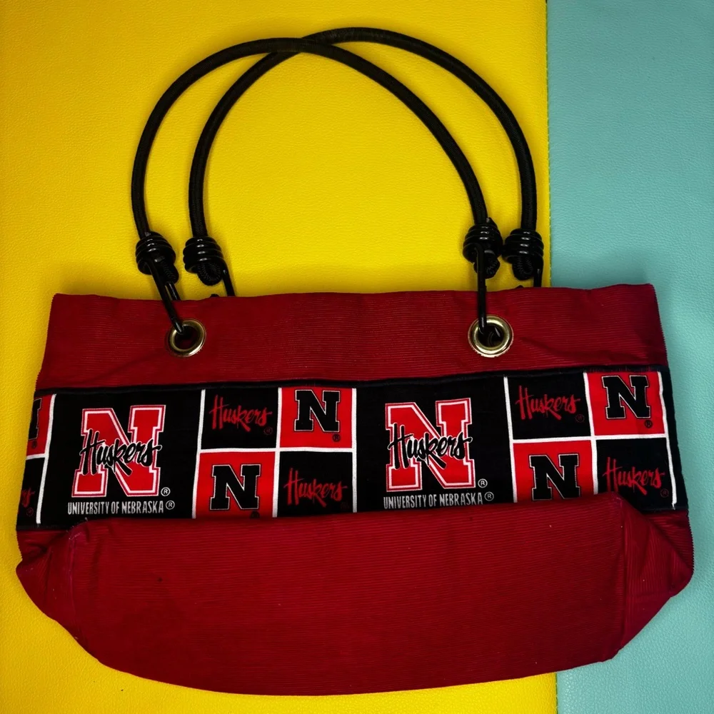 University of Nebraska Huskers‎ Corduroy Red Tote Black Rope Handmade Bag